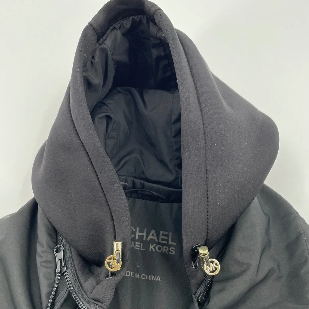 MICHAEL‎ KORS Womens Black Hooded Anorak Rain Jacket Size L Utility *Flaws*READ*